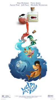 chuck_(help!_i'm_a_fish) cork english_text fake_poster fish fly_(help!_i'm_a_fish) glasses hat help!_i'm_a_fish highres jellyfish movie_poster_(medium) open_mouth pink_skirt poster_(medium) potion pterosauridae sasha_(help!_i'm_a_fish) seahorse skirt starfish stella_(help!_i'm_a_fish) teeth upper_teeth_only