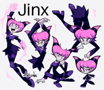 1girl arms_up black_choker black_dress blush boots chibi chibi_inset choker colored_skin dc_comics deformed dress eyelashes full_body goth_fashion grey_skin grin hair_horns indian_style jinx_(dc) jitome long_sleeves looking_at_viewer lying magic multicolored_pantyhose on_stomach open_mouth pale_skin pantyhose pink_eyes pink_hair purple_pantyhose short_hair sitting smile striped_clothes striped_pantyhose teen_titans upper_body v-shaped_eyebrows yoyochaan
