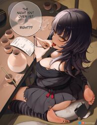 Rule 34 | 1girl, ass, barefoot, black hair, black nails, breasts, dress, english text, feet, greatodoggo, grey hair, highres, hololive, hololive english, kneehighs, large breasts, legs, long hair, looking at viewer, multicolored hair, nail polish, open mouth, shiori novella, shiori novella (1st costume), sitting, socks, soles, solo, split-color hair, striped clothes, striped socks, toenail polish, toenails, toes, tongue, tongue out, two-tone hair, vertical-striped clothes, vertical-striped socks, virtual youtuber, wallet, yellow eyes
