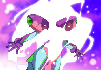 1girl armor em_wave_change_(mega_man) gloves glowing henshin kaidou_zx lamia luna_platz_(mega_man) mega_man_(series) mega_man_star_force_(series) monster_girl purple_armor purple_background purple_gloves queen_ophiuca_(mega_man) shoulder_armor variant_set