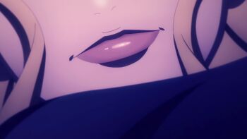 1boy 1girl animated anime_screenshot bare_shoulders black_choker black_eyes black_hair blonde_hair breasts cape choker cleavage clothed_male_nude_female collarbone completely_nude corruption detached_sleeves empty_eyes highres holding holding_staff kekkon_yubiwa_monogatari large_breasts lips long_hair long_sleeves navel nonaka_himeno nude panties revealing_clothes satou_haruto school_uniform shirt smile sound staff stomach tagme thighs underwear undressing video white_shirt wide_hips