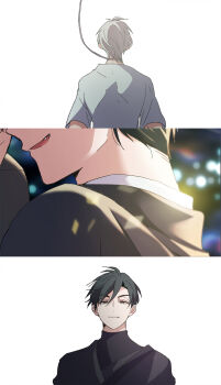 Rule 34 | 2boys, alien stage, black hair, black shirt, cable, commentary, grey hair, highres, ivan (alien stage), male focus, multiple boys, sazare (sazozo0), shirt, short hair, thumbnail collage, till (alien stage), turtleneck