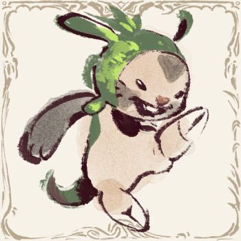 border chespin gen_6_pokemon lowres nintendo no_humans open_mouth ornate_border otiksimr pokemon pokemon_(creature) pokemon_focus red_nose simple_background smile solo tail