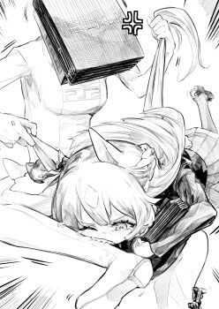 animal_ears bow braid brown_hair double-parted_bangs ear_ornament ear_ribbon game_console half_up_braid hasukurira highres horse_ears horse_girl horse_tail multicolored_hair playstation_2 satono_diamond_(umamusume) streaked_hair tail umamusume unlikely_accident