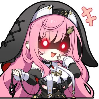 +++ 1girl :d black_collar black_veil breasts collar commentary deformed detached_sleeves english_commentary evil_smile fang gerie_(stella_sora) glowing glowing_eyes highres holding_own_leash juliet_sleeves large_breasts long_hair long_sleeves nun nun_headdress official_art open_mouth pink_hair puffy_sleeves shaded_face simple_background skin_fang smile solo stella_sora transparent_background underboob underbust upper_body veil very_long_hair