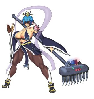 1girl cho-hakkaimon digimon digimon_(creature) evolution female_focus full_body highres journey_to_the_west looking_at_viewer original pig simple_background solo standing zhu_bajie