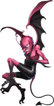 1boy antennae artist_request beard black_hair black_shorts bolt_(hardware) chain colored_skin commentary demon_(megami_tensei) demon_boy demon_tail demon_wings english_commentary facial_hair grin highres incubus_(megami_tensei) official_art orange_eyes persona persona_5 persona_5:_the_phantom_x pink_skin shin_megami_tensei shorts smile solo tail third-party_source transparent_background wings