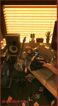 1girl abbey_road absurdres aijotooko alarm_clock annotation_request bang_dream! bang_dream!_it&#039;s_mygo!!!!! black_overalls blue_sweater bocchi_the_rock! brown_hair cable cd_case cd_player cd_walkman clock commentary copyright_name couch electric_fan electric_guitar fender_jazzmaster girls_band_cry guitar hajimari_wa_kimi_no_sora headphones highres indoors instrument iseri_nina kuuhaku_to_catharsis long_hair love_live! love_live!_school_idol_project love_live!_superstar!! low_twintails newjeans no_brand_girls open_mouth overalls partially_annotated pen plant please_please_me potted_plant short_hair sleeping sony speaker sweater the_beatles twintails window window_blinds