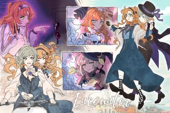 Rule 34 | 2girls, 7nosuke, :d, ^ ^, absurdres, behind another, bicycle, black coat, black hairband, black hat, black shoes, blade runner (series), blade runner 2049, blue dress, blue vest, bow, bowtie, braid, braided sidelock, capelet, checkered ribbon, checkered socks, closed eyes, coat, dress, glasses, goslingposting (meme), green eyes, grey jacket, hair ornament, hairband, hat, highres, holding hands, hug, hug from behind, jacket, long dress, long hair, looking at another, looking back, meme, multiple girls, multiple riders, multiple views, official alternate costume, open mouth, orange hair, pointing, reverse:1999, riding, round eyewear, shirt, shoes, smile, sonetto (emotion in tranquility) (reverse:1999), sonetto (reverse:1999), sonetto (the steadfast heart) (reverse:1999), two side up, vertin (reverse:1999), vertin (the long-eared watchmaker) (reverse:1999), very long hair, vest, walking, white bow, white bowtie, white capelet, white dress, white shirt, wing hair ornament, yuri