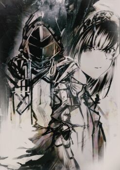 Rule 34 | 1other, 2girls, absurdres, ambiguous gender, animal ear fluff, animal ears, arknights, cat ears, commentary, cowboy shot, cropped torso, diamond-shaped pupils, diamond (shape), doctor (arknights), english commentary, english text, expressionless, from side, hairband, highres, hood, hood up, hooded coat, kal'tsit (arknights), lab coat, light smile, limited palette, long hair, long sleeves, looking at viewer, multiple girls, priestess (arknights), symbol-shaped pupils, tfnfe sach