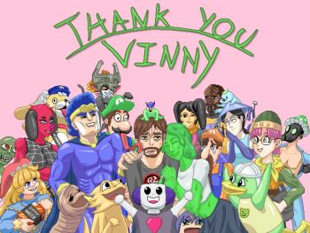 Rule 34 | 6+boys, 6+girls, astral chain, black hair, blonde hair, blue eyes, blue hair, breasts, brown hair, cat tail, charlotte (seiken densetsu 3), chat (vinesauce), cherry (animal crossing), covered abs, creating rem lezar, cyberpunk (series), cyberpunk 2077, desertpogona, dog girl, duck boy, eiko carol, elbow gloves, extra eyes, extra mouth, facial hair, final fantasy, final fantasy ix, food, food on head, fruit, fruit on head, gas mask, glasses, gloom (expression), gloves, goatee, goblin, green eyes, grin, hat, horned hat, horns, klingon, lappy, lime (fruit), lime slice, limealicious, limealicious (seal), lucca ashtear, luigi, mario (series), mask, meat (vinesauce), midna, midriff, mini person, miniboy, monster girl, multiple boys, multiple girls, mustache, navel, nintendo, object on head, ocoto, overalls, pink background, pink hair, red eyes, rem lezar, revscarecrow, scarf, scoot (animal crossing), seal (animal), seiken densetsu, seiken densetsu 3, sharp teeth, shrimp vendor (cyberpunk 2077), simple background, single horn, slime girl, slimechamp (vinesauce), smile, sponge (vinesauce), star trek, tail, tears, teeth, thank you, the legend of zelda, tomodachi life, tongue, tongue out, twintails, two faced (vinesauce), vargfren, vinesauce, vinny (vinesauce), virtual youtuber, whiskers, worf (star trek)