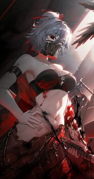 1girl absurdres blood breasts groin highres looking_at_viewer mask medium_breasts navel noubin short_hair skirt tagme