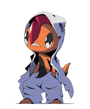 colored_skin frown gen_5_pokemon hands_in_pockets hood hood_up hoodie looking_at_viewer mega_pokemon mega_scrafty mohawk nintendo no_humans open_mouth orange_skin pants pokemon pokemon_(creature) pokemon_focus psaber97 red_hair sagging_pants scrafty simple_background solo tail teeth torn_clothes torn_pants white_background white_hood white_pants