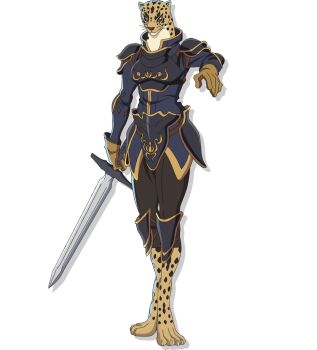 1girl animal_ears animal_nose anime_coloring arm_up armor blue_eyes breastplate breasts brown_fur brown_gloves cheetah_girl eve_speed furry gloves hashidate_kana hazurewaku_no_joutai_ijou_skill_de_saikyou_ni_natta_ore_ga_subete_wo_juurin_suru_made highres holding holding_sword holding_weapon interspecies leopard_ears looking_at_viewer medium_breasts open_hand outstretched_arm reaching reaching_towards_viewer shoulder_armor simple_background solo standing sword transparent_background tsurime weapon