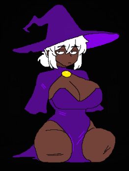 Rule 34 | amputee, armless amputee, dark-skinned female, dark skin, dress, hat, highres, legless amputee, pixel art, quadruple amputee, short hair, white hair, witch, witch hat