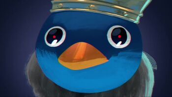 animal_focus animated beak bird black_eyes cape close-up crown fur-trimmed_cape fur_trim king_penguin_(mario) krossan mario_(series) meme nintendo no_humans penguin pingu red_pupils requiem_(mozart) solo sound tagme terrified_noot_noot_(meme) the_super_mario_bros._movie upper_body video
