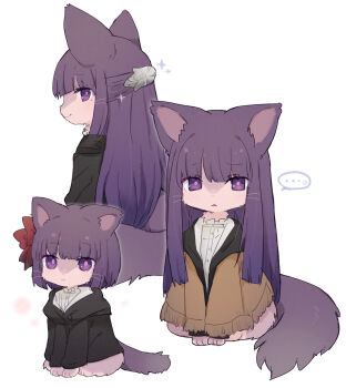 Rule 34 | ..., 1girl, animal, animalization, cat, fern (sousou no frieren), long hair, pemi (spommmm), purple eyes, purple hair, short hair, sousou no frieren, spoken ellipsis, tail