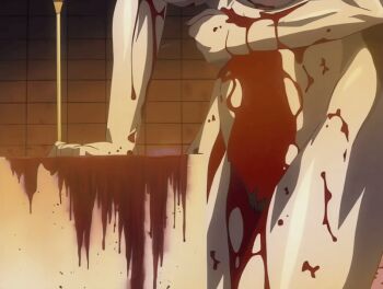 00s 1girl 2002 animated animated_gif bible_black bible_black_gaiden bleeding blonde_hair blood blood_on_body blood_on_face blue_eyes breasts candlestand collarbone female_focus holding_stomach kitami_reika large_breasts nipples nude one_eye_closed ritual short_hair solo struggling tagme tears