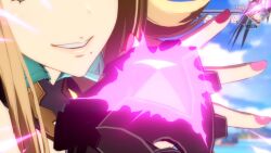 2girls 3d animal_ears animated beach blue_hair bow breasts brown_hair erune ferry_(granblue_fantasy) fighting granblue_fantasy granblue_fantasy_versus:_rising highres metera_(granblue_fantasy) multiple_girls nipples nude nude_filter nude_mod outdoors sound tagme third-party_edit video weapon whip