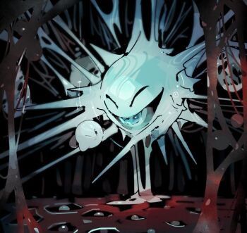 bubble cocoon commentary determined dripping eldritch_abomination extra_eyes eye_in_mouth fighting high_contrast holding_breath kirby kirby_star_allies kirby_(series) nintendo no_humans protected_link shoes sirasudon3 spikes symbol-only_commentary v-shaped_eyebrows void_soul void_termina