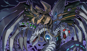 absurdres android cyber_end_dragon cyberdark_end_dragon dragon duel_monster glowing glowing_eyes highres horns machine mechanical_wings open_mouth rtari sharp_teeth teeth wings yu-gi-oh!