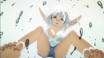 barefoot beta_(kagejitsu) elf end_card exercising feet glass highres kage_no_jitsuryokusha_ni_naritakute! pointy_ears screencap tagme toes