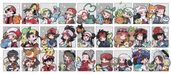 6+boys 6+girls akari_(pokemon) backwards_hat baseball_cap beanie brendan_(pokemon) bulbasaur calem_(pokemon) charmander chase_(pokemon) chespin chikorita chimchar cyndaquil dawn_(pokemon) eevee elaine_(pokemon) elio_(pokemon) eneko_(olavcnkrpucl16a) ethan_(pokemon) fennekin florian_(pokemon) froakie fuecoco gen_1_pokemon gen_2_pokemon gen_3_pokemon gen_4_pokemon gen_5_pokemon gen_6_pokemon gen_7_pokemon gen_8_pokemon gloria_(pokemon) grookey hat headscarf highres hilbert_(pokemon) hilda_(pokemon) hug juliana_(pokemon) koraidon kris_(pokemon) leaf_(pokemon) legendary_pokemon litten lucas_(pokemon) lyra_(pokemon) marill may_(pokemon) miraidon mudkip multiple_boys multiple_girls mythical_pokemon naranja_academy_school_uniform nate_(pokemon) newsboy_cap nintendo oshawott pikachu piplup poke_ball_symbol pokemon pokemon_(creature) pokemon_bw pokemon_bw2 pokemon_dppt pokemon_emerald pokemon_frlg pokemon_hgss pokemon_legends:_arceus pokemon_lgpe pokemon_platinum pokemon_rgby pokemon_rse pokemon_sm pokemon_sv pokemon_swsh pokemon_xy popplio quaxly red_(pokemon) red_hat rei_(pokemon) revision rosa_(pokemon) rowlet scarf school_uniform scorbunny selene_(pokemon) serena_(pokemon) snivy sobble sprigatito squirtle starter_pokemon_trio tepig torchic totodile treecko turtwig uva_academy_school_uniform victini victor_(pokemon) visor_cap