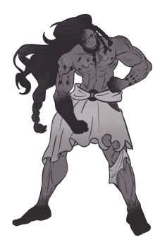 Rule 34 | 1boy, arm markings, black hair, body markings, braid, chain, chain around neck, colored extremities, colored skin, commentary request, cookie run, cookie run: kingdom, grey skin, luohe2001, markings, mold dough cookie, no shirt, one eye closed, solo, white background