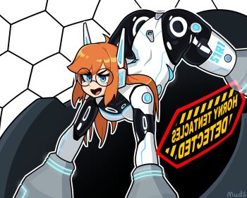 bodysuit cockpit freckles glasses holographic_monitor latex latex_bodysuit mecha_pilot_suit muds original red_hair siri_jay