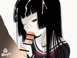 1boy 1girl :>= adjusting_hair animated bar_censor black_serafuku censored collar creepy creepy_eyes cum cum_in_mouth cum_on_body cum_on_hair deepthroat enma_ai expressionless facial fellatio hand_on_another's_head handjob head_grab hetero hime_cut jigoku_shoujo kamayudetako licking licking_penis lips loli long_hair long_sleeve medium_penis neckerchief one_eye_closed open_mouth oral pale_skin penis penis_grab red_eyes red_neckerchief sailor_collar school_uniform serafuku shaded_face tearing_up tears teeth tongue tongue_out two-handed_handjob veins veiny_penis video watermark white_background