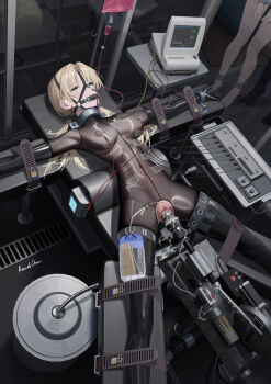 2girls absurdres bdsm bit_gag black_bodysuit black_gloves black_thighhighs blonde_hair bodysuit bondage bound bound_arms bound_legs bound_neck bound_wrists breasts cardiogram catheter censored clothing_cutout commentary_request crying crying_with_eyes_open dildo elbow_gloves electricity electrodes electrostimulation empty_eyes female_focus gag gag_harness gagged gloves green_eyes hair_ornament highres indoors intravenous_drip latex latex_gloves latex_thighhighs long_hair lying mosaic_censoring multiple_girls neglect_play nipple_piercing nipple_rings nipples object_insertion on_back original outstretched_arms piercing piercing_through_clothes pussy pussy_cutout pussy_juice restrained ring_piercing roundschen see-through_clothes sex_machine sex_toy spread_arms spread_legs stationary_restraints strap tears thighhighs twintails urinary_drainage_bag vaginal vaginal_object_insertion