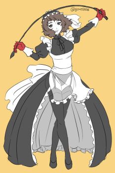 1girl apron brown_eyes brown_hair garter_straps goro5626 kawakami_sadayo maid maid_apron maid_headdress panties persona persona_5 switch thighhighs underwear