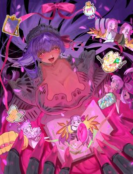 Rule 34 | 6+girls, armor, armored dress, bikini, birthday, book, bow, breast press, breastplate, breasts, chibi, choker, claw (weapon), cleavage, closed mouth, commentary request, double bun, dress, falling petals, fate/extra, fate/extra ccc, fate/grand order, fate (series), flower, food, fork, hair between eyes, hair bow, hair bun, headpiece, highres, huge breasts, hz2ml10, leg up, leotard, light blush, long hair, looking at object, looking at viewer, lower teeth only, mirror, multiple girls, multiple persona, name connection, object namesake, one eye closed, open book, open mouth, parfait, passionlip (fate), passionlip (swimsuit saber) (first ascension) (fate), passionlip (swimsuit saber) (second ascension) (fate), passionlip (swimsuit saber) (third ascension) (fate), passionlip (third ascension) (fate), pendant choker, petals, pink bikini, pink bow, pink eyes, pink flower, pink leotard, pink ribbon, pink skirt, pink tulip, ponytail, pudding, pudding a la mode, purple hair, ribbon, skirt, smile, standing, standing on one leg, swimsuit, symmetrical docking, teeth, tulip, twitter username, weapon, white choker