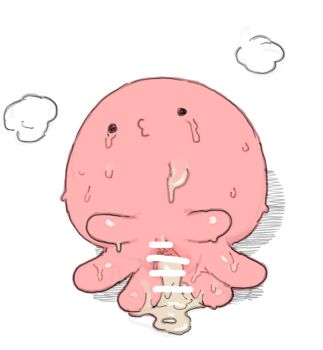 1girl after_vaginal aftersex bar_censor bestiality censored commentary cum cum_in_pussy cumdrip genderswap genderswap_(otf) possummachine pussy simple_background sweat takopii takopii_no_genzai white_background