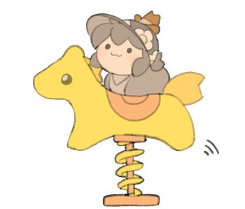 :3 brown_hair brown_hat closed_mouth commentary cowboy_hat floral_print floral_print_hat full_body hat highres motion_lines multiple_hats original print_hat simple_background smile solo spring_rider tem_loaf_(temmie_chang) temmie_chang temmie_chang_(character) white_background