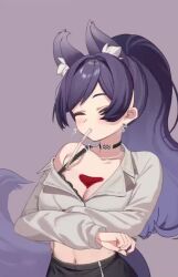 1girl animal_ears animated breasts cleavage drinking_straw drinking_straw_in_mouth green_eyes live2d long_hair medium_breasts purple_hair red_wine solo tagme tongue tongue_out video wine