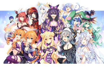 1boy 6+girls absolutely_everyone bare_shoulders black_gloves blonde_hair blue_eyes blue_hair blush breasts brother_and_sister cleavage closed_eyes closed_mouth date_a_live double_bun everyone facing_viewer gloves green_eyes green_hair grey_hair hair_between_eyes hair_bun hat heterochromia highres himekawa_yoshino honjou_nia hoshimiya_mukuro itsuka_kotori itsuka_shido izayoi_miku kyouno_natsumi large_breasts long_hair looking_at_viewer medium_breasts multiple_girls navel nun official_art one_eye_closed open_mouth orange_hair purple_eyes purple_hair red_eyes red_hair revealing_clothes ringlets short_hair siblings sisters smile takamiya_mio tobiichi_origami tokisaki_kurumi tsunako twins v white_gloves white_hair witch_hat yamai_kaguya yamai_yuzuru yatogami_tohka yellow_eyes yoshinon