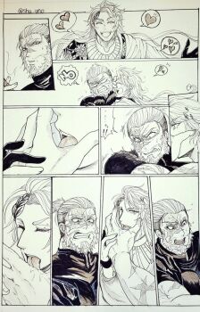 ! !! 2boys ancient_greek_clothes angry apollo_(shuumatsu_no_valkyrie) beard cigar closed_eyes comic covered_pectorals diamond_(shape) diamond_hair_ornament facial_hair facial_scar floral_print gem gloves greco-roman_clothes hair_bun half-closed_eyes hand_on_another&#039;s_head happy heart holding holding_cigar laurel_crown laurel_wreath leonidas_(shuumatsu_no_valkyrie) licking licking_another&#039;s_hand licking_hand light_blush long_hair looking_at_another male_focus monochrome multicolored_hair multiple_boys multiple_views muscular muscular_male partially_fingerless_gloves pectorals pushing pushing_away pushing_face scar scar_across_eye scar_on_arm scar_on_cheek scar_on_face scar_on_forehead scar_on_nose shirt short_hair shuumatsu_no_valkyrie smile smoking spoken_heart surprised sweatdrop teeth toga toned toned_male tongue tongue_out turtleneck turtleneck_shirt two-tone_hair upper_teeth_only very_long_hair yaoi