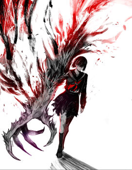 1girl black_serafuku fox_hinako highres japanese_clothes mismatched_arms monster_arm neckerchief red_neckerchief school_uniform serafuku shimizu_hinako silent_hill_(series) silent_hill_f solo yourfreakyneighbourh