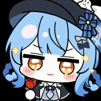 1girl :3 animated animated_gif artist_collaboration black_capelet black_hat blue_hair blush_stickers braid braided_hair_rings capelet chibi chibi_only chunye_haruya closed_mouth flower hair_rings hat holding holding_flower incoming_gift jitome looking_at_viewer lowres mahou_shoujo_no_majo_saiban nekoyashiki_riri no_nose red_flower red_rose rose short_hair simple_background solo sparkle tachibana_sherry transparent_background upper_body yellow_eyes