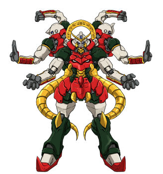 alternate_form armor armored_skirt ashura_gundam blue_eyes commentary_request extra_arms extra_eyes fighting_stance full_body g_gundam gundam highres joints ledjoker07 looking_at_viewer mecha mobile_suit multiple_heads no_humans no_pupils robot robot_joints science_fiction simple_background solo spiked_feet standing v-fin vambraces white_background