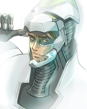 10s 1boy armor bad_id bad_pixiv_id blue_rose_(tiger_&amp;_bunny) brown_eyes brown_hair domino_mask eye_mask facial_hair kaburagi_t._kotetsu karina_lyle lipstick_mark male_focus mask nagasaki_yuko power_armor power_suit solo stubble superhero_costume tiger_&amp;_bunny upper_body wild_tiger