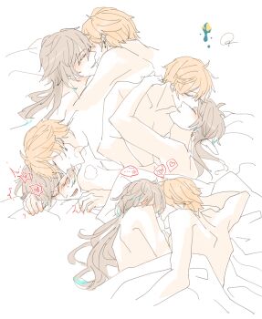 Rule 34 | 004s 4, 2boys, blush, couple, genshin impact, image sample, implied sex, kiss, kissing forehead, multiple boys, on bed, pixiv, pixiv sample, tartaglia (genshin impact), white background, yaoi, zhongli (genshin impact)