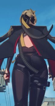 1girl 3d animated animated_gif ass ass_focus evelyn_chevalier from_behind from_below gluteal_fold outdoors pants skin_tight sky tight_clothes tight_pants walking zenless_zone_zero