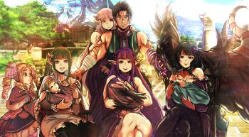 Rule 34 | 2boys, 6+girls, absurdres, aged up, baby, bare shoulders, beatrice (re:zero), black dress, black eyes, black hair, blonde hair, blue eyes, blue pupils, braid, breasts, bridal gauntlets, butterfly-shaped pupils, capelet, carrying, carrying baby, carrying person, center opening, chair, cityscape, cleavage, cocktail dress, commentary, commission, commissioner upload, dinosaur, dress, drill hair, elf, elsa granhilte, english commentary, family, flower, frilled bridal gauntlets, fur-trimmed capelet, fur trim, green hair, grey hair, hair flower, hair ornament, hair ribbon, hair slicked back, highres, holding, if they mated, large breasts, long hair, long sleeves, looking at viewer, lyra (re:zero), mechanical arms, mole, mole under eye, mother and child, mother and daughter, mother and son, multiple boys, multiple girls, natsuki subaru, official alternate costume, official alternate design, on chair, open mouth, orange eyes, outdoors, pantyhose, patrasche (re:zero), pink pupils, pink ribbon, pointy ears, prosthesis, prosthetic arm, purple eyes, purple flower, purple hair, purple lips, purple pupils, purple rose, re:zero kara hajimeru isekai seikatsu, re:zero kara hajimeru isekai seikatsu: lost in memories, red capelet, red dress, reins, ribbon, ribbon-trimmed clothes, ribbon trim, rose, saddle, satella (re:zero), second-party source, shion (re:zero), shirt, short hair, side ponytail, sidelocks, single mechanical arm, sitting, skirt, smile, stirrups (riding), striped clothes, striped pantyhose, sunlight, swaddled, symbol-shaped pupils, twin drills, very long hair, zas (cortashy)