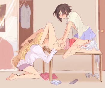 3girls arm_support bad_id bad_pixiv_id bare_legs barefoot blonde_hair blush bottomless breasts brown_hair chadolbaegi clothed_sex clothes_hanger clothes_lift controller cunnilingus door dress_shirt eyelashes feet female_focus fff_threesome full-face_blush girl_on_top group_sex hands_on_another&#039;s_hips incest indoors kneeling legs long_hair long_sleeves lying medium_breasts multiple_girls no_bra no_panties nose_blush on_back on_table open_clothes open_shirt oral panties pussy_juice remote_control ruby_rose rwby school_uniform shimaidon_(sex) shirt shirt_lift short_hair siblings sisters sitting sitting_on_face sitting_on_person skirt small_breasts socks soles striped_clothes striped_panties table threesome toes underwear unworn_clothes unworn_panties unworn_skirt unworn_socks very_long_hair weiss_schnee white_hair white_shirt wince yang_xiao_long yuri
