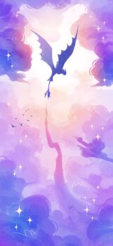 Rule 34 | cloud, commentary, dragon, english commentary, highres, how to train your dragon (series), no humans, purple sky, sboochi, silhouette, simple bird, sky, solo, sparkle, toothless