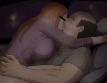 1boy 1girl age_difference bald bar_censor bleach breasts censored censored_identity closed_eyes fat fat_man french_kiss grabbing_another&#039;s_waist inoue_orihime iwao178 kiss large_breasts long_hair non-web_source orange_hair pointless_censoring saliva saliva_swap saliva_trail tongue