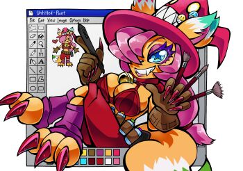 1girl appmon blue_eyes breasts claws digimon effecmon furry highres looking_at_viewer star-shaped_pupils star_(symbol) symbol-shaped_pupils tail tanglefriend