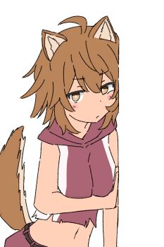 1girl absurdres animal_ears blush brown_eyes brown_hair commentary dungeon_ni_deai_wo_motomeru_no_wa_machigatteiru_darou_ka highres kendama_club liliruca_arde navel simple_background solo white_background